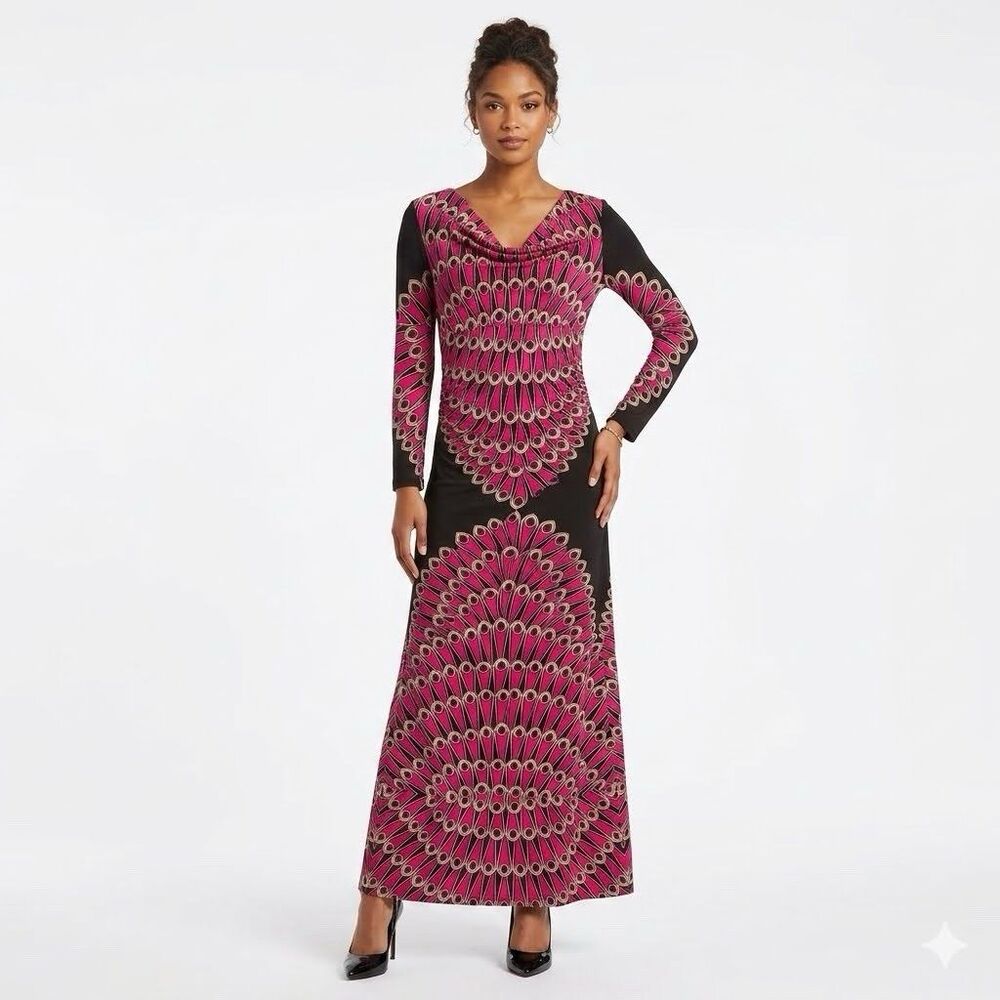 international concepts women’s xs multi-colored 3/4 sleeve cowl neck dress